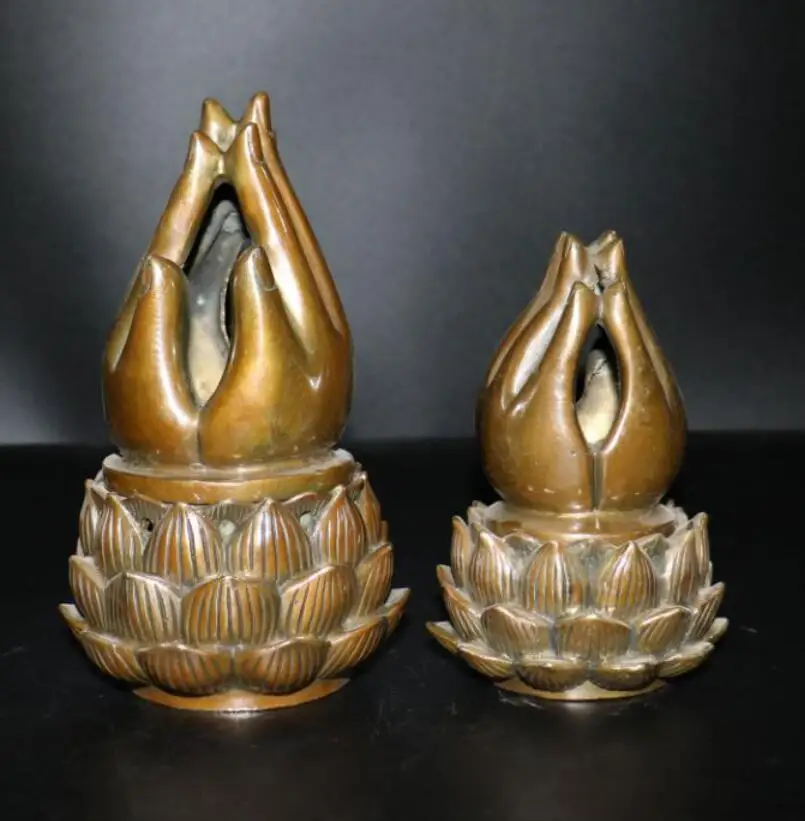 

China brass Buddha hand lotus Incense burner crafts statue