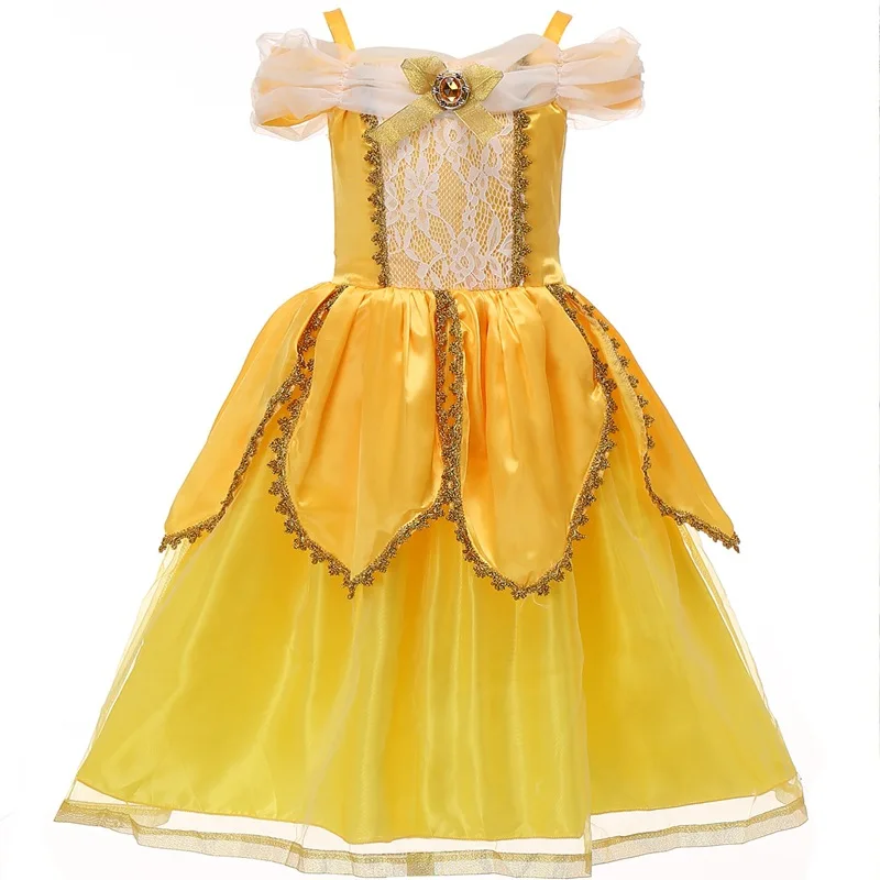 

Girls Belle Princess Dress Kids Belle Cosplay Costumes Yellow Fancy Dress Girls Party Dress up Children Christmas Costume