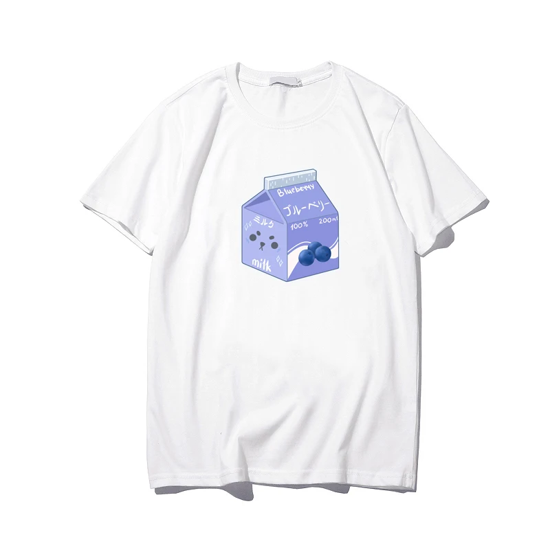 Новая футболка Harajuku для девочек Ullzang Milk Детская графическая женская с мультяшным