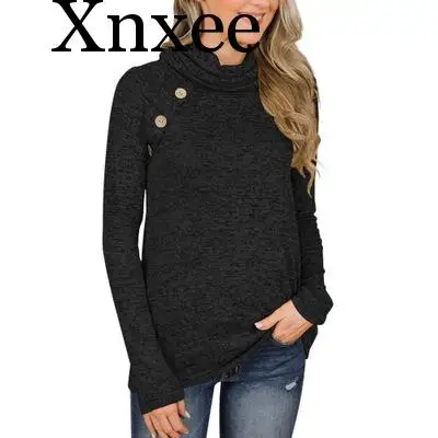 

Women Autumn and Winter Fashion Hoodie Ladies High collar button slim knitted