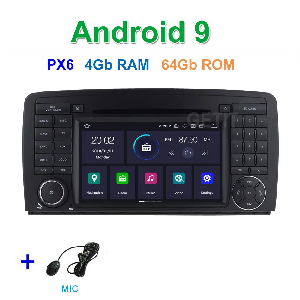 PX6 4G-RAM 64G-ROM DSP 64G PX6 Android 9,0 автомобильный dvd-плеер для Mercedes Benz R class W251/R280/R300/R320/R350/R500 WiFi радио с Bluetooth и GPS стерео - Цвет: PX6 4G-RAM 64G-ROM