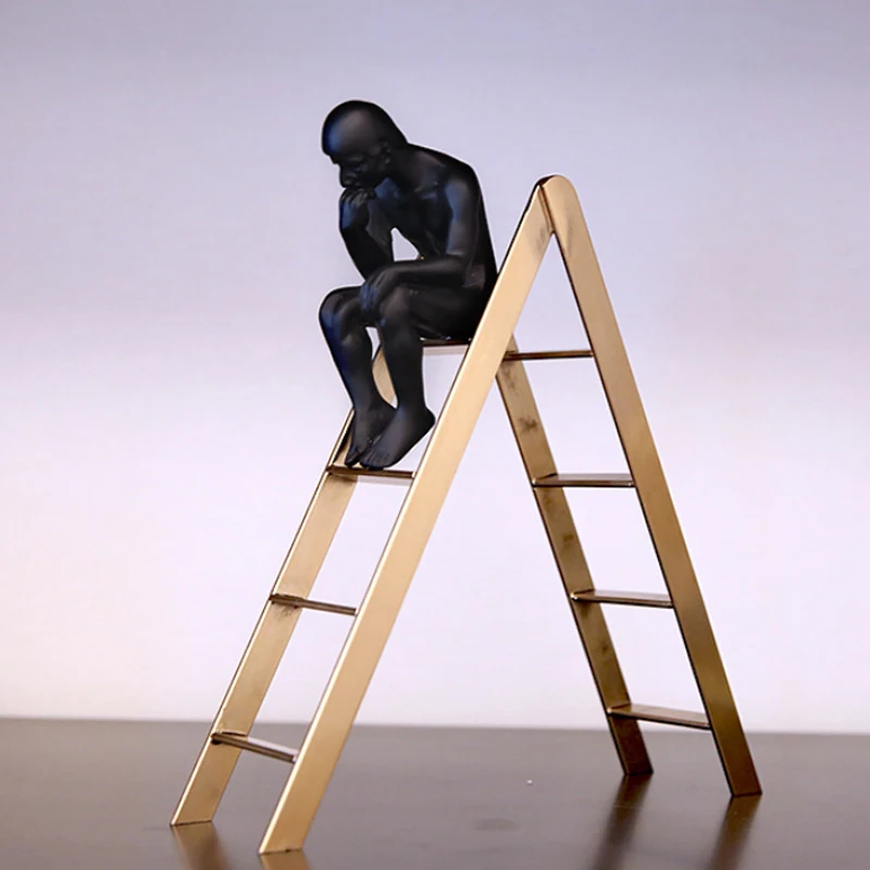 

[MGT] Auguste Rodin Thinker Sculpture Cute Thinker on The Stairs Window Display Bookshelf Classical Home Decoration Black Man