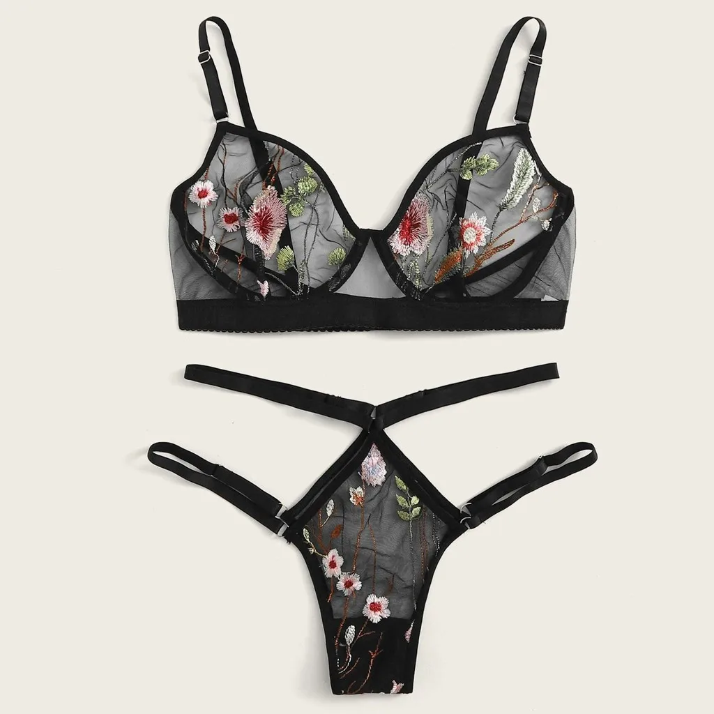 

Sexy lingerie Fashion G-String Thong Sleepwear lenceria Underwear Lingerie Flower Lace lingerie set sexy american clothing CD