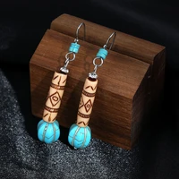 vintage ethnic blue stone earrings for women 2021 new hand made unique dangle earring lady personality ear jewelry accessories