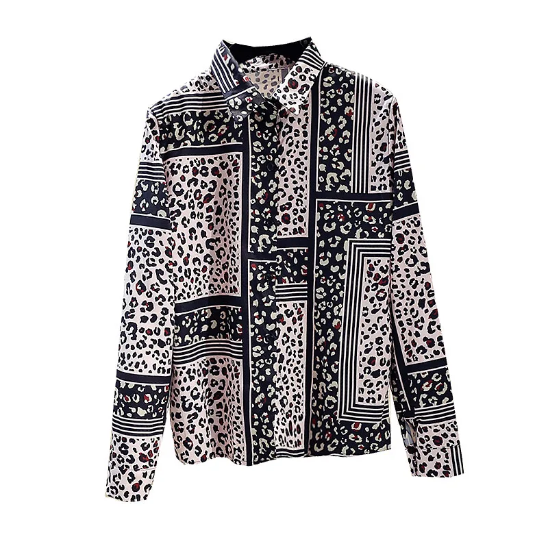 

Women's Spring Autumn Blouse Retro Hong Kong-flavored Leopard Print Shirt New All-match Slim Long-sleeved Female Tops GX326