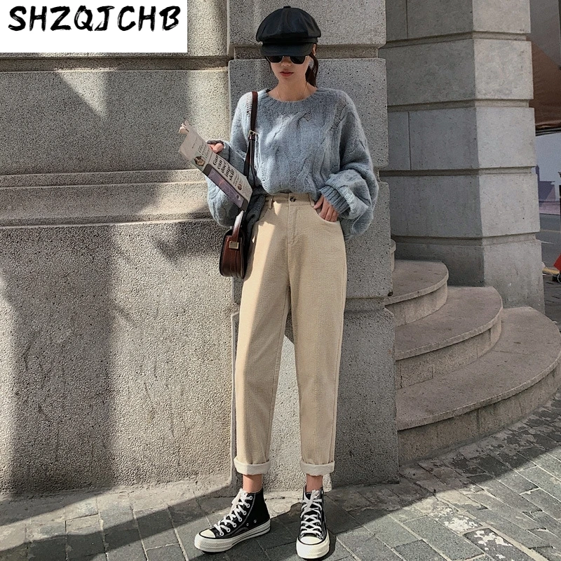 

JCHB 2021 Winter Pants Women Warm Velvet Thick Trousers High Waist Loose Haren Trousers Corduroy Pants Streetwear Casual Trouse