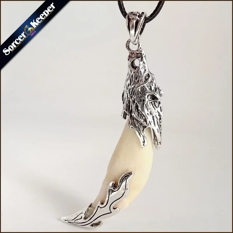 Панк Мода отважный мужской волчий зуб Спайк Кулон настоящая кость ожерелье