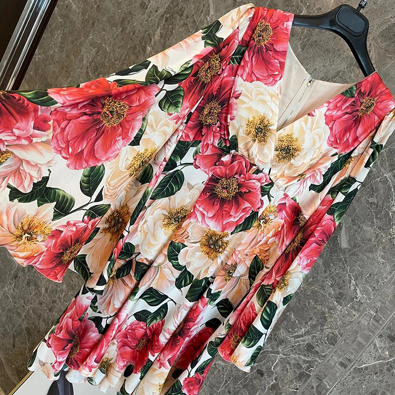 

Spring Floral Print Dress For Women V-neck Long Sleeve Sexy Dress Fashion New Female Bohemain Dress