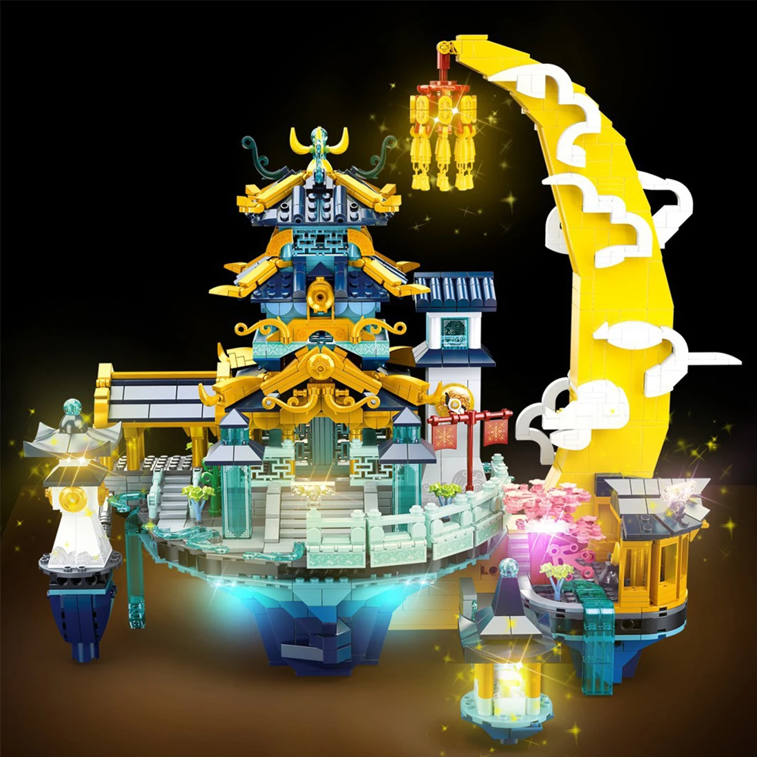 

2121Pcs Street Views Chinese Traditional Mythological Architecture Model Guanghan Palace Blocks Stem Toys with Light Effect