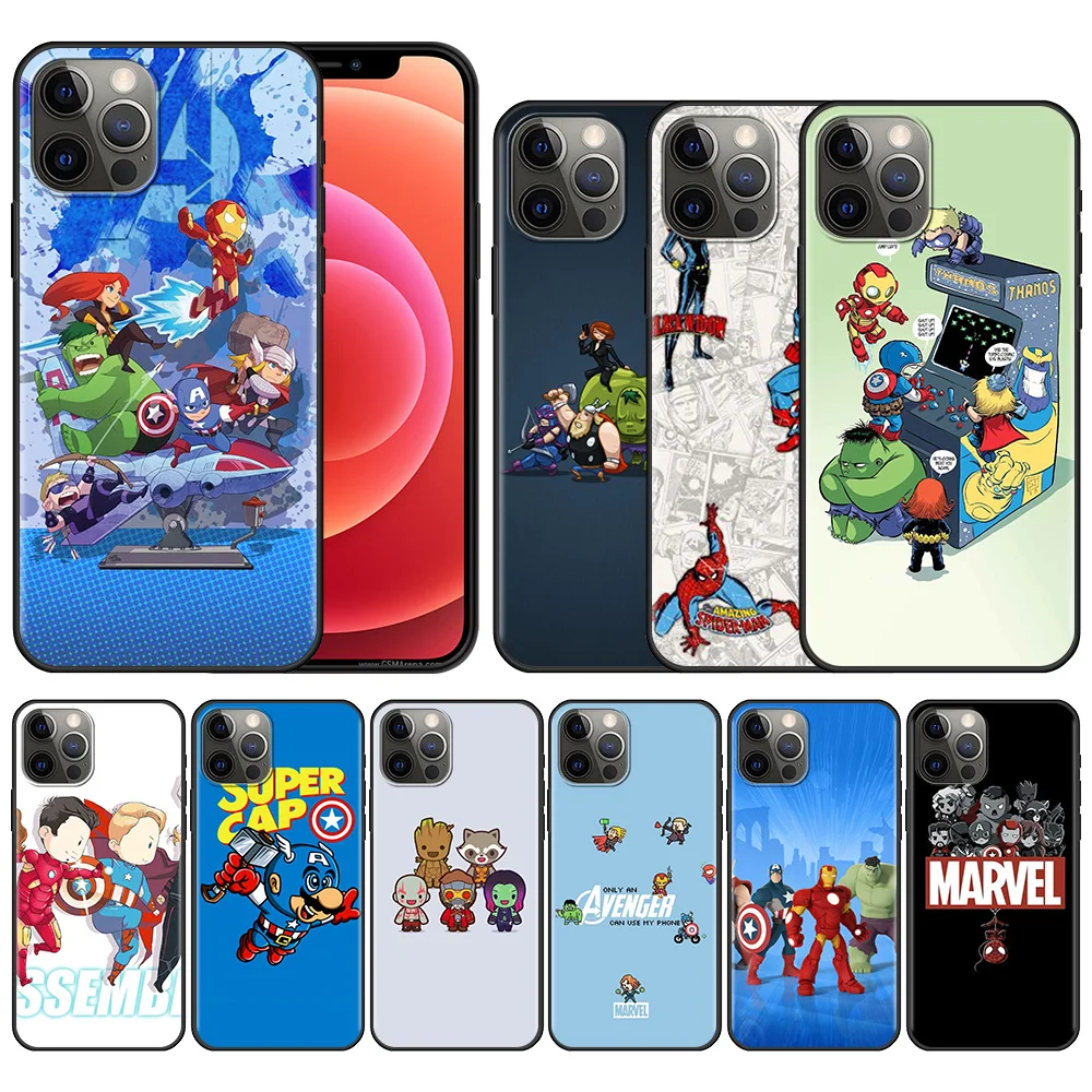 

Case For Apple iPhone 11 13 12 Pro Max Mini X XS XR 6 6S 7 8 Plus 5 5S SE(2020) Marvel Superhero Animation Cute Sticker Pattern
