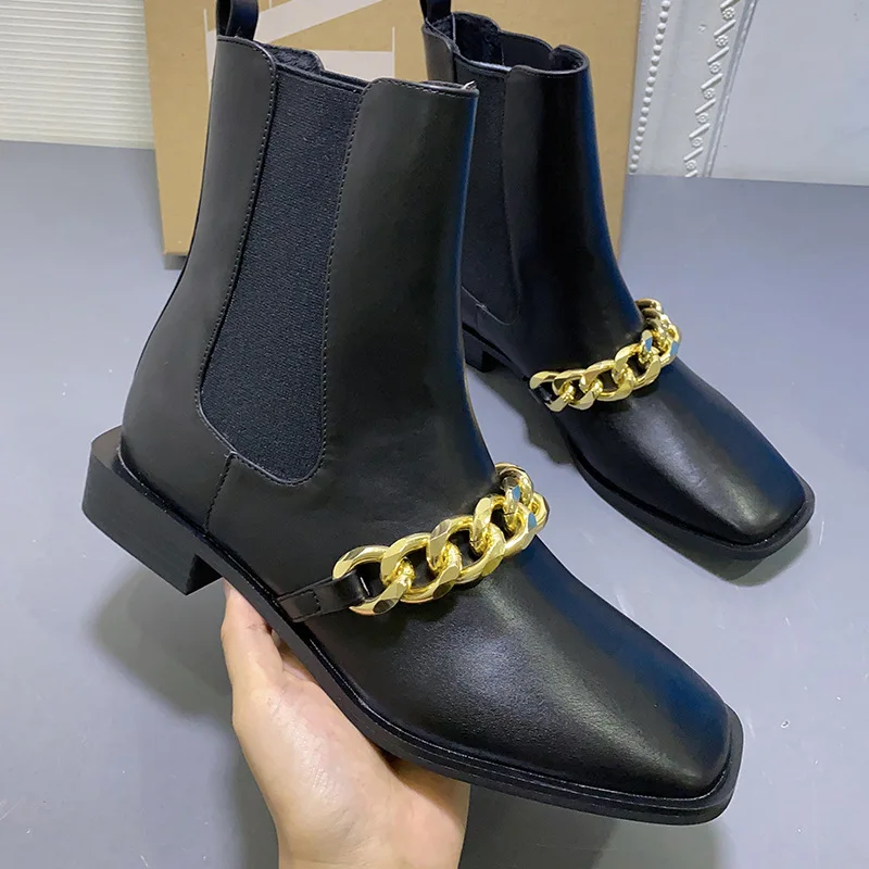 Новинка 2020 модные ботинки Martin Chelse с золотой металлической цепочкой женская