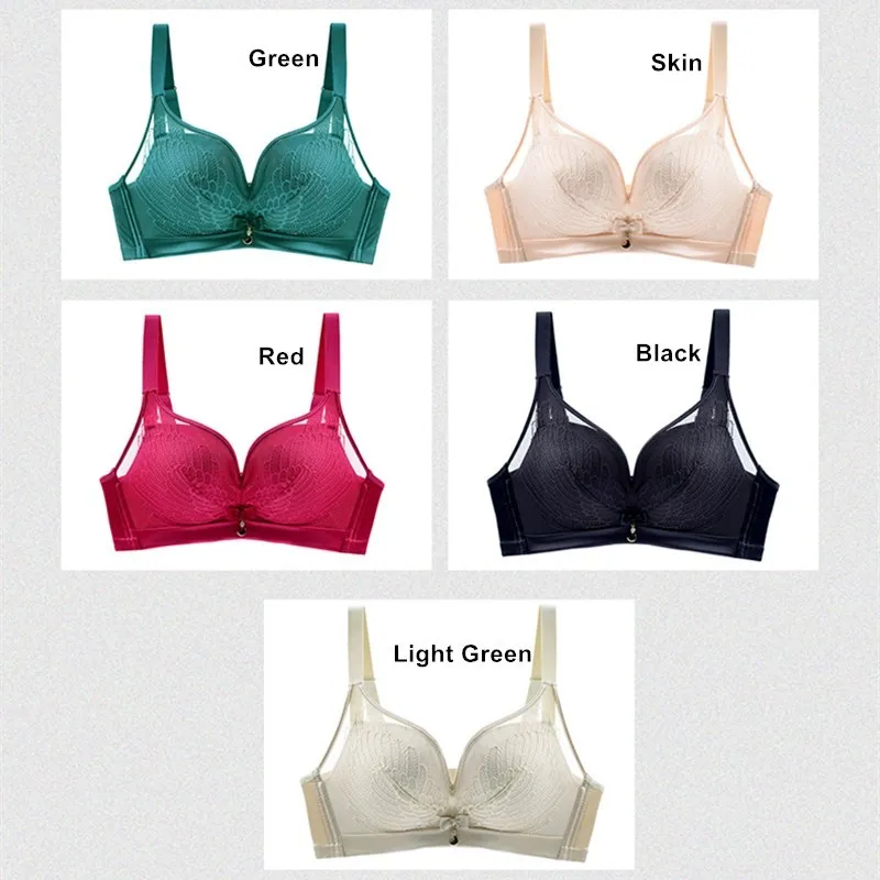 

Women Gathered Push Up Lace Bra Fashion Wireless Bralette Side Supporting Breathable Adjusted Lingerie 32-40 ABC Cup