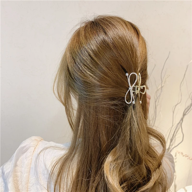

Metal Rhinestone Geometric Hair Claw Ladies Elegant Hair Accessories Cross Crab Bath Clip For Women Fashion Girl Headwear