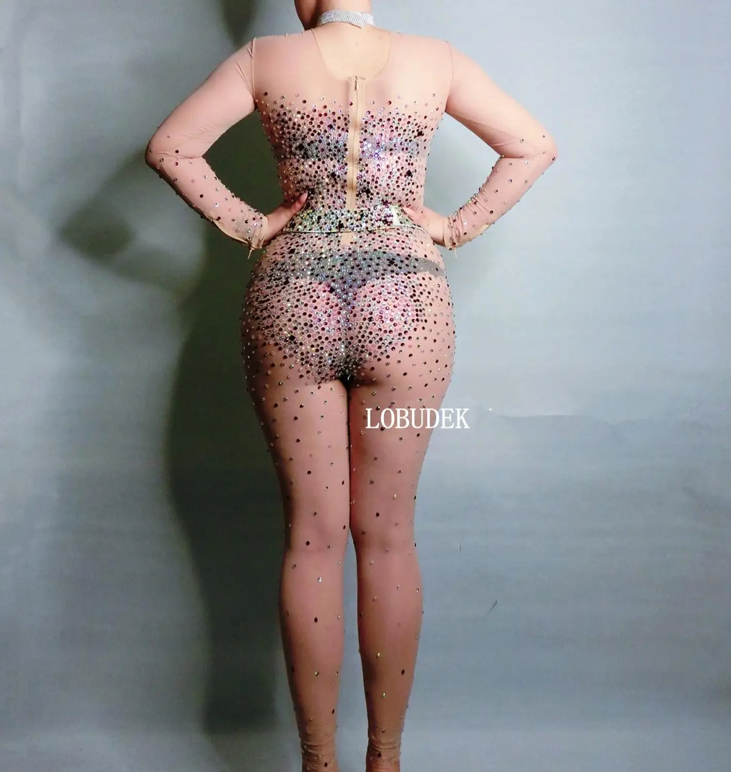 

Colorful Rhinestones Mesh Perspective Jumpsuit Big Stretch Crystal Rompers Sexy Women Stage Dance Wear Nightclub Singer Costume