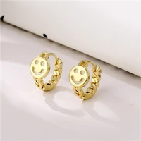 new fashion creative smiling face hoop earrings copper plated 14k golden twist chain design small huggie boho earring gifts