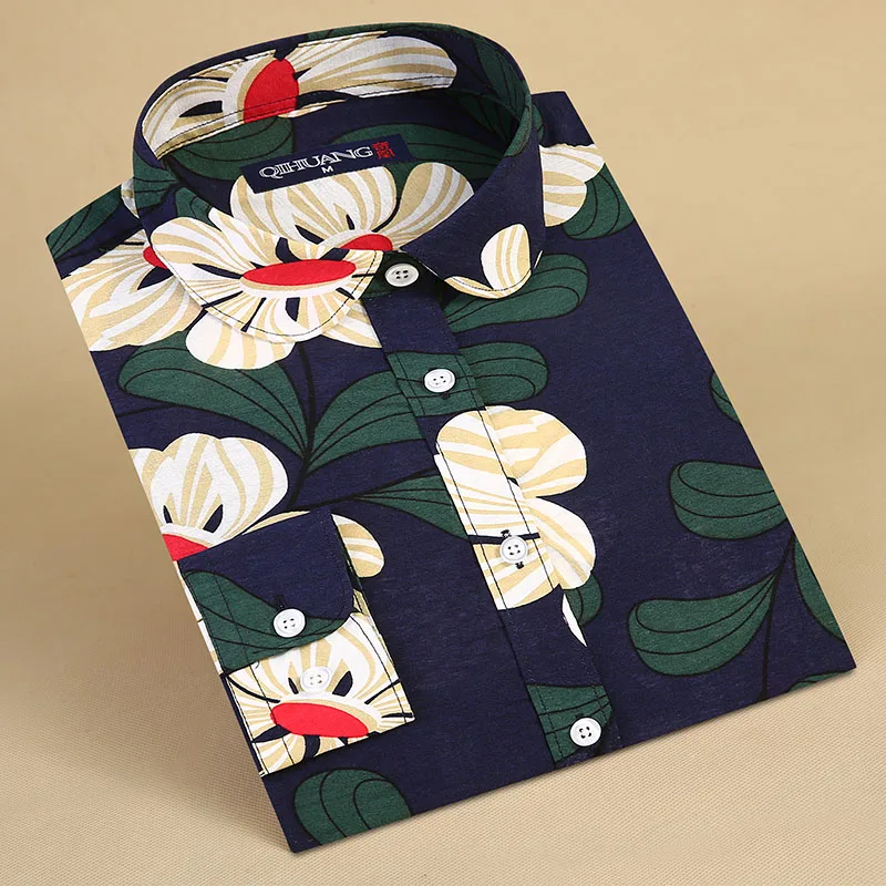 Рубашка QIHUANG женская с длинным рукавом винтажная отложным воротником цветочным