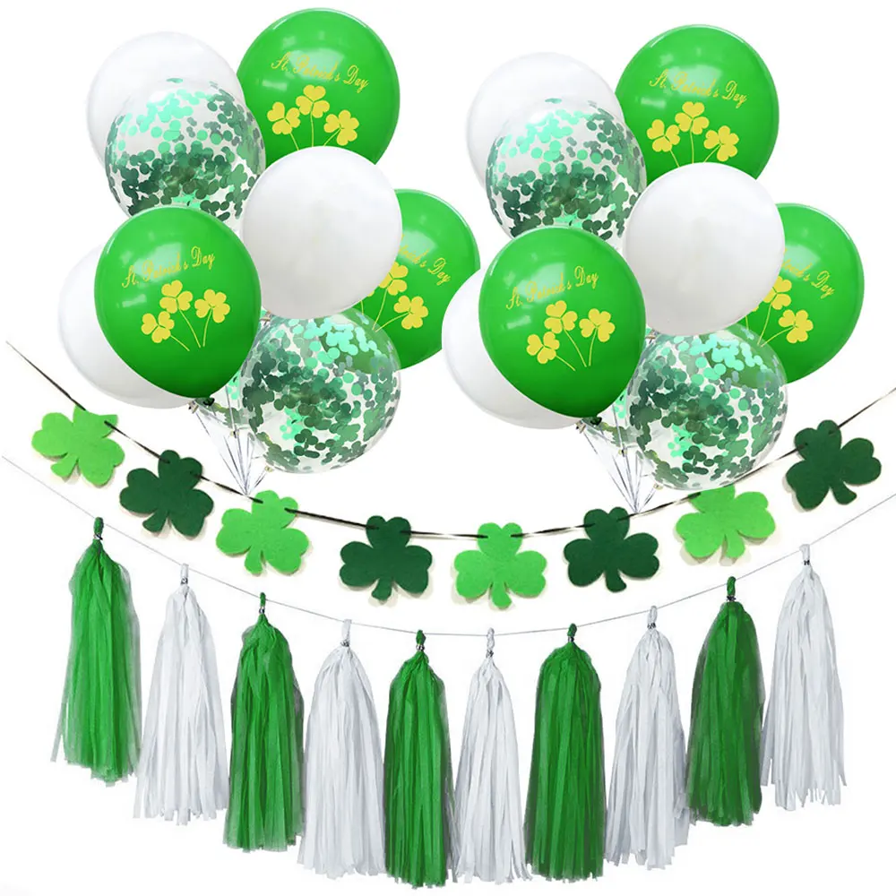 

St Patricks Day Party Decoration Kit Lucky Shamrock Latex Balloons Clover Banner Garland Irish Day Green Theme Kids Party Favor