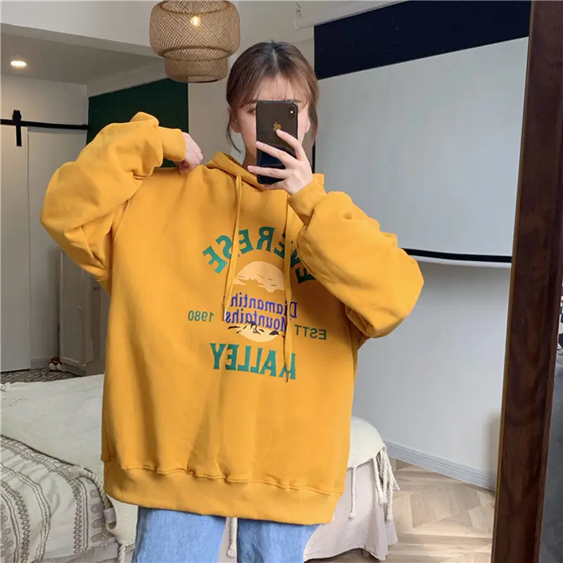 

Gothic Street Letter Printed Hoodie Women Cute Top Oversized Hooded Sweatshirt Winter Fleece Thick Pullover Fashion Y2k Clothes