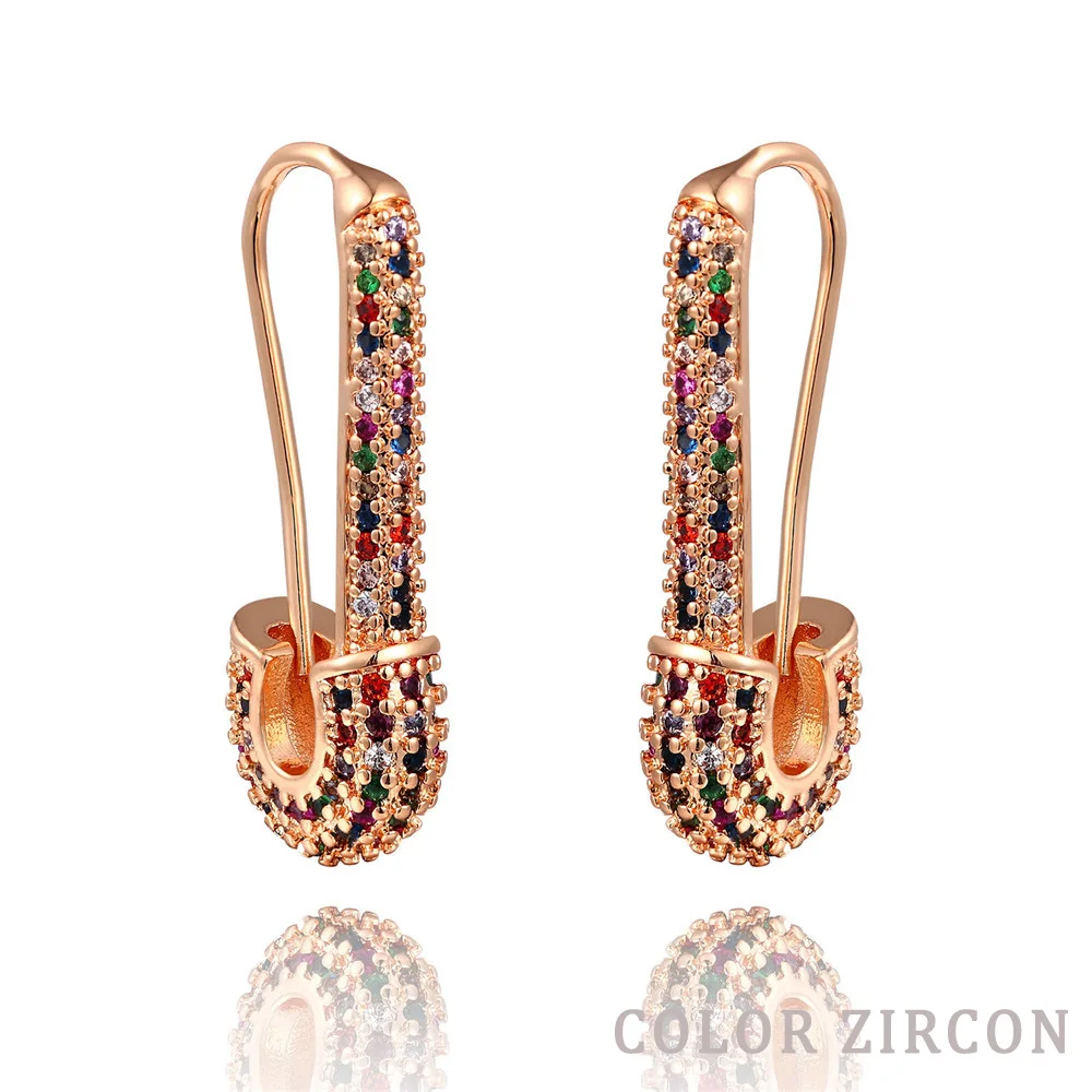 Женские серьги из циркона гламурные Радуга ювелирные изделия золота и серебра Cz