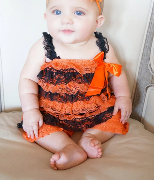 Для маленьких девочек Ромпер на Хэллоуин младенческой оранжевый черный