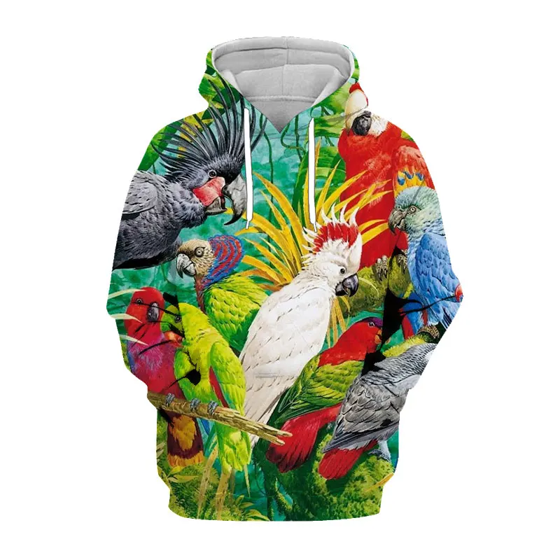 

SONSPEE Bird Hoodies Men Women Sweatshirt 3D Print Animal Parrot Long Sleeve Hip Hop Street Top O Neck Casual Harajuku Pullover
