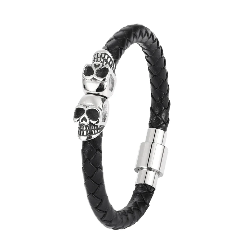 

Punk Men's Bracelet Evil Eye Bracele Leather Braided Rope Black Charm Stainless Steel Jewelry Accessories Wholesale Bracelets