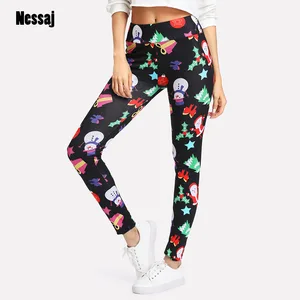 Nessajрождественские леггинсы для женщин, забавные штаны с рисунками из мультфильмов, лоскутные эластичные джеггинсы, женские тренировочные брюки с эффектом пуш-ап, повседневная женская одежда