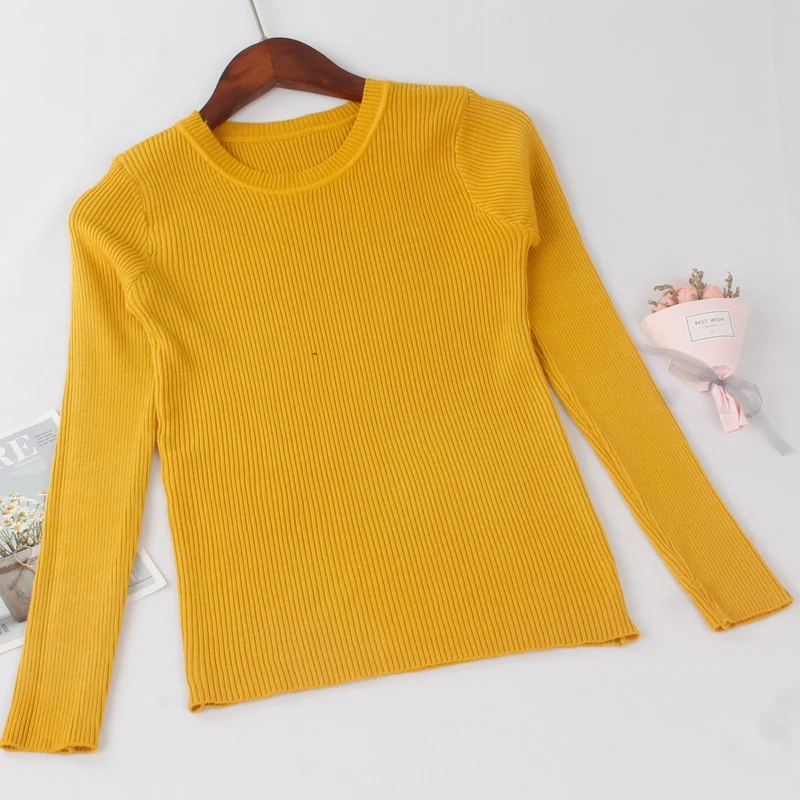 Yellow 528 ONLYSVTER дешевые Для женщин базовый свитер Эластичный Slim Fit джемпер задник, однотонный цвет, трикотажный пуловер Свитера с круглым вырезом Pull женские; Лидер продаж - Цвет: Yellow 528