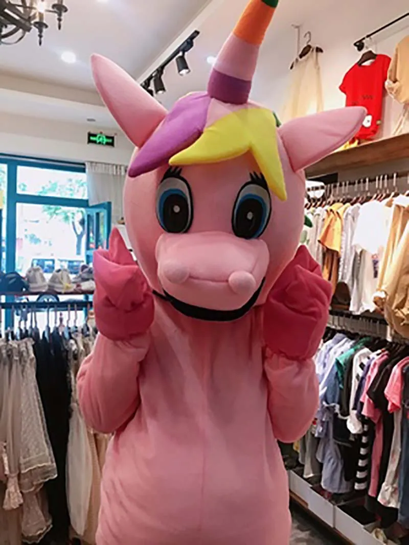 Розовый Единорог Костюм талисмана движущаяся карикатура Косплэй