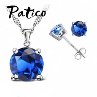 fine jewelry 925 sterling silver stud earring 4 claws aaaa cubic zirconia pendant necklace earrings sets 8 colors