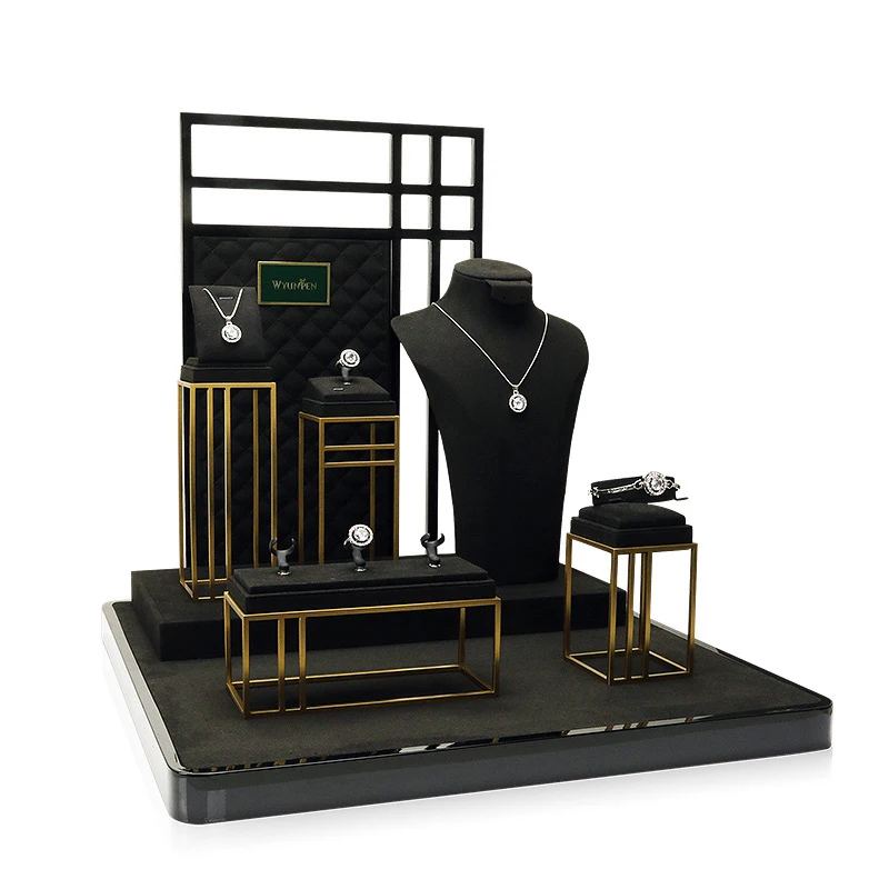 Jewelry display stand new high-end factory necklace ring metal microfiber window jewelry prop rack