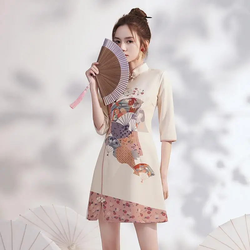 

Chinese Style Cheongsam Dress Women Vintage Traditional Robe Orientale Vestido Chino Fashion Girl Black Modern Modified Qipao