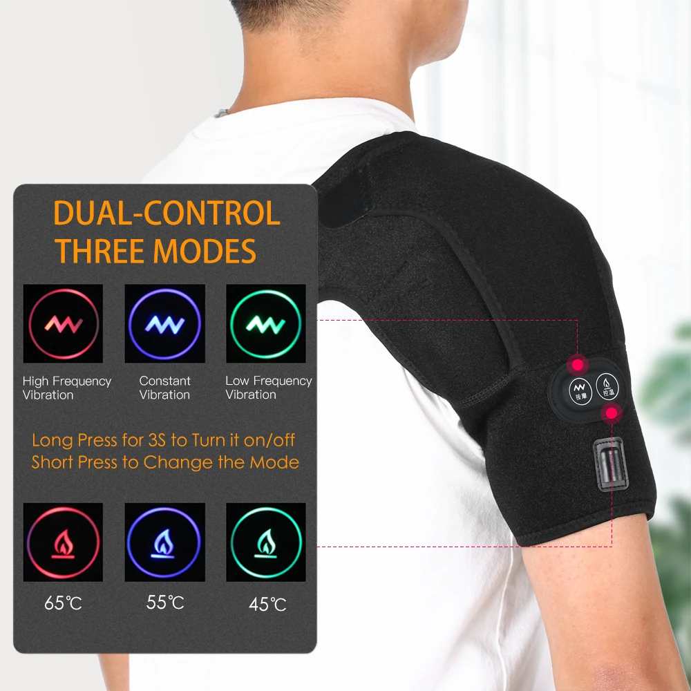 

Portable Massaging Heated Shoulder Wrap Brace Heating Infrared Pad Strap Shoulder Compression Sleeve with UK/US/EU Adapter