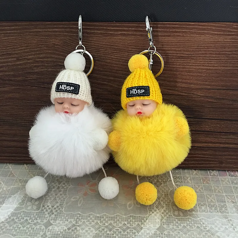 

Cute Cartoon Sleeping Doll Keychain Fur Ball Plush KeyChain Keyring Women Handbag Car Key Holder Bag Pendant Toys for Kids Gift