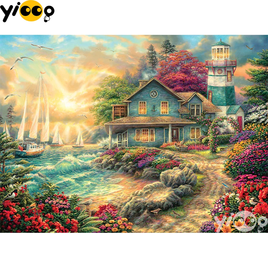 

Full Square/Round Drill Diamond Painting Cross Stitch Embroidery Sunrise By the Sea Rhinestone Mosaic Home Decor Gift BX1808