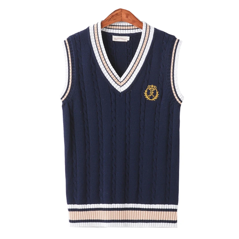 

Golf Clothing Spring Autumn Warm Cotton Knitted Vest College Style V-neck Pullover Sweater Waistcoat Unisex Size XS-5XL