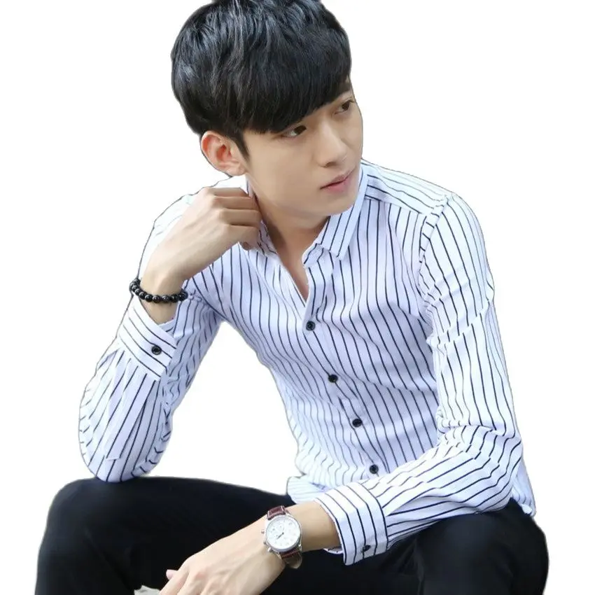 M-3XL free shipping camisa masculina 2015 new fashion striped shirt men long sleeve Slim fit business casual dress plaid shirts | Мужская