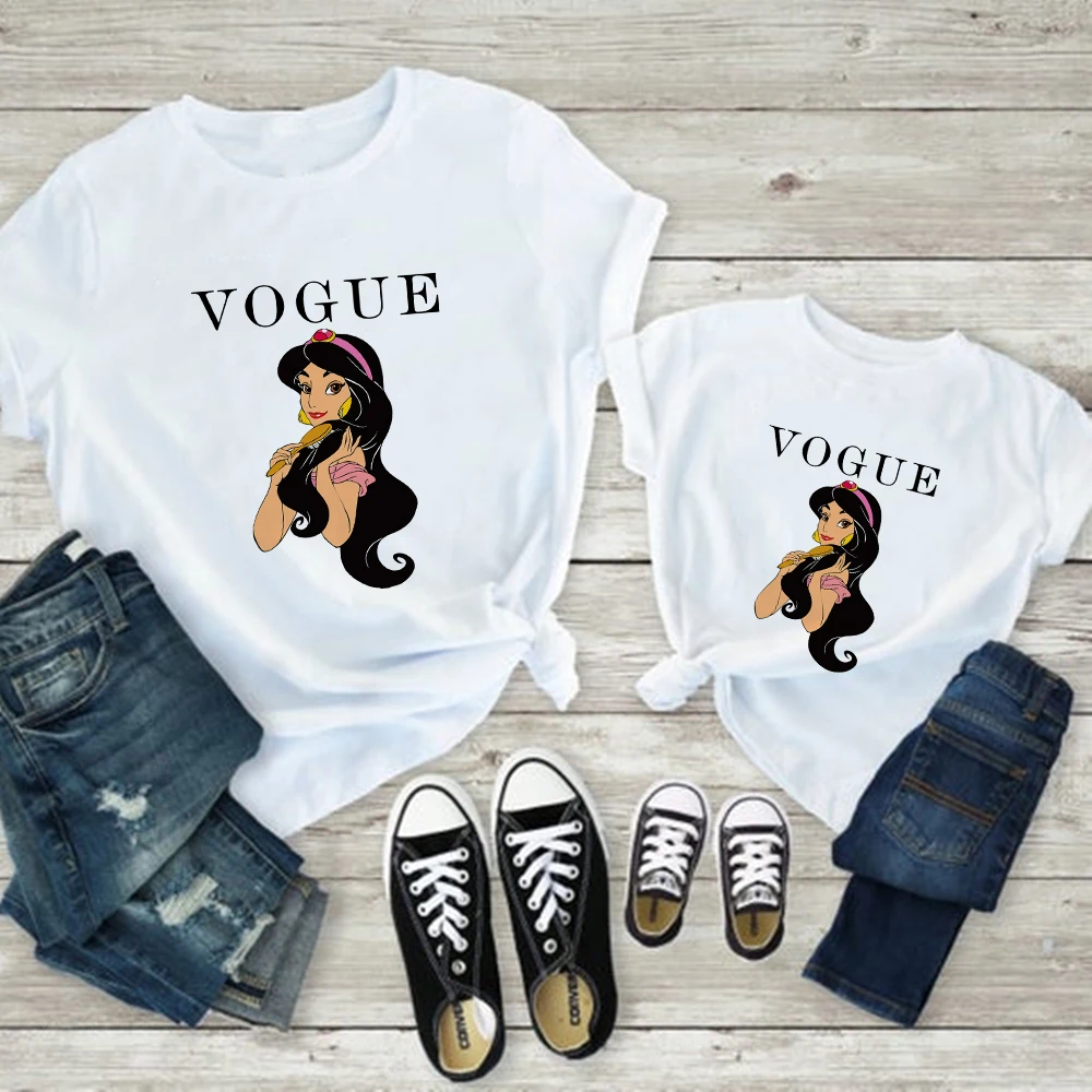 

Disney Vogue Princess T shirt Children Summer Street Weat Tops Mom and Daughter Clothing High Quality Outfits Matching Family