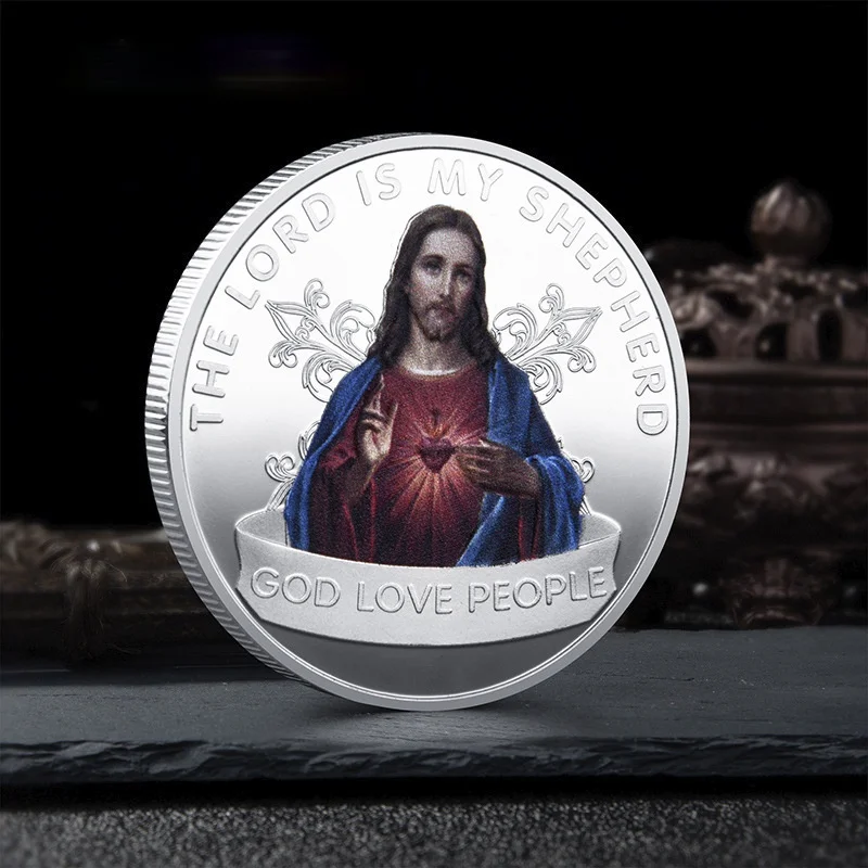 

Religion Faith Jesus Painted Badge God Love People Christian Commemorative Coins The Lord Is My Shepherd God with Me