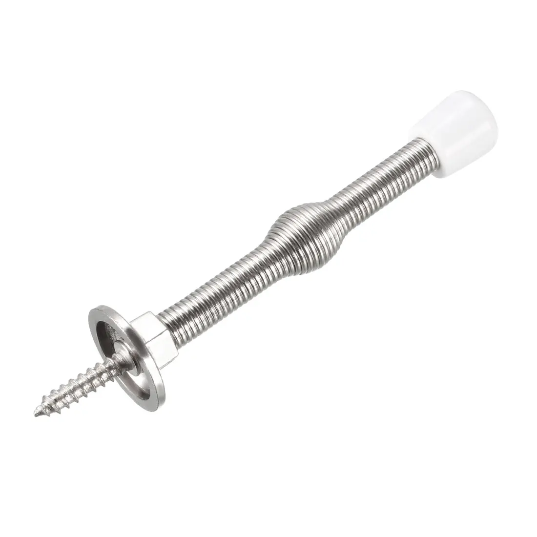 

uxcell Door Stoppers Brushed 75mmL Flexible Metal Screw-in Spring Stops with White Rubber Bumper 4Pcs