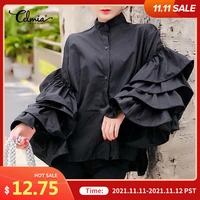 celmia fashion blouses women long sleeve solid tops 2021 flare sleeve shirts casual buttons elegant office work blusas femininas