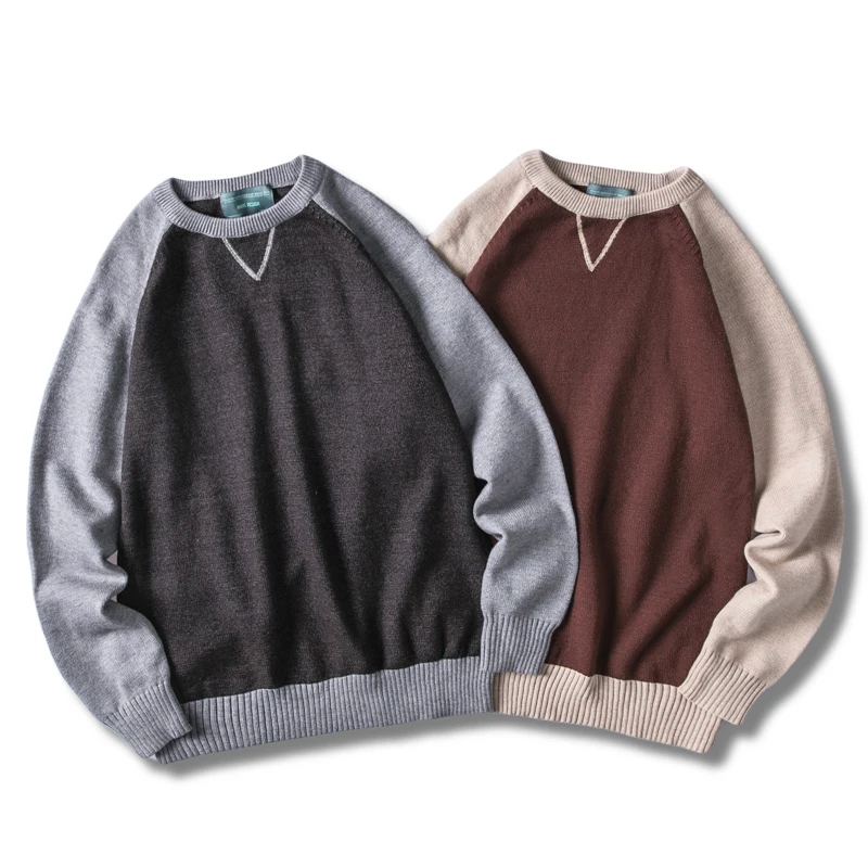 

Misniki 2019 Autumn Casual Sweater O-Neck Patchwork Slim Fit Mens Sweaters Pullovers Men Pull Homme Knitwear JP29