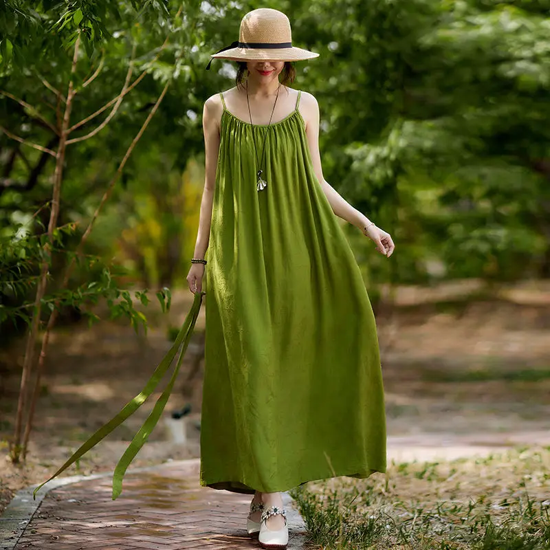 Платье женское льняное однотонное без рукавов пикантное базовое длинное с