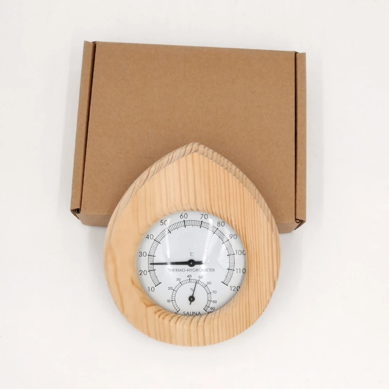 Sauna Room Accessories Wooden Temperature and Humidity Meter Dry Steam Solid Wood Display Water Drop Shape | Инструменты