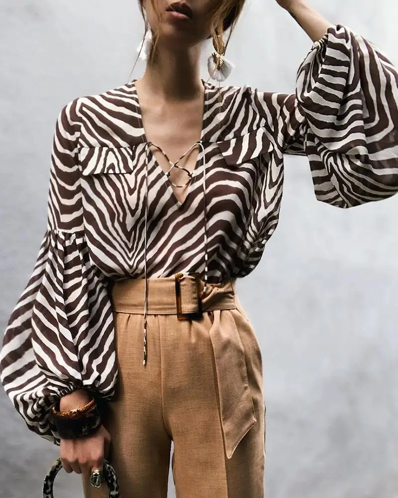 Женская футболка с длинным рукавом Zebra летняя повседневная свободная и v образным