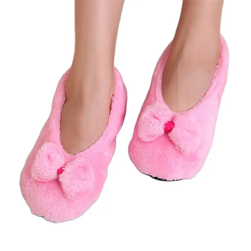 Suihyung Women Slippers Winter Warm Plush Indoor Floor Socks Soft Cotton Shoes Cute Bow Ladies Fur Slides Home Fluffy Slip On