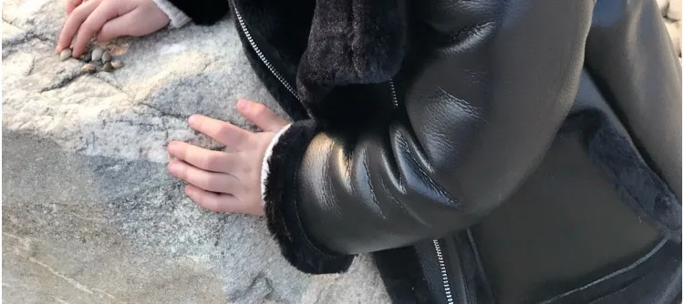 Boys& Girls Plus Velvet Leather Jacket Winter Coat New Fur one Thick Warm Pu Leather Jackets For 2-13T Children