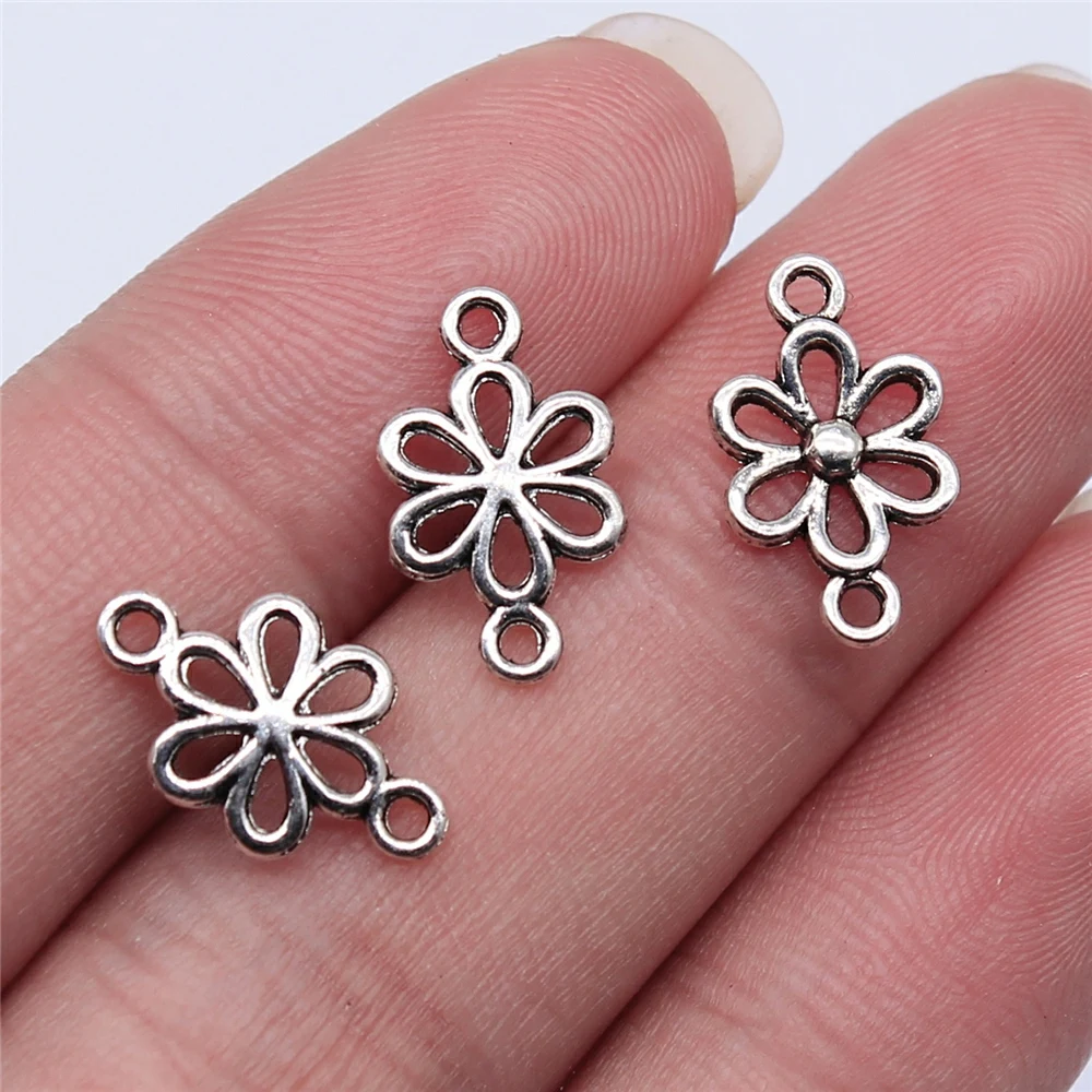 

40pcs 15x9mm Antique Silver Plated Flower Connector Charm For Jewelry Making DIY Jewelry Findings