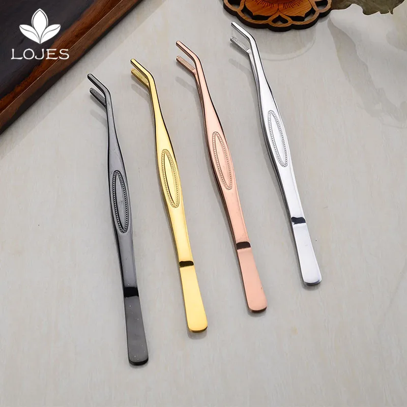 Щипцы-пинцет изогнутые 22 см с удобной рифленой ручкой для лечения красоты