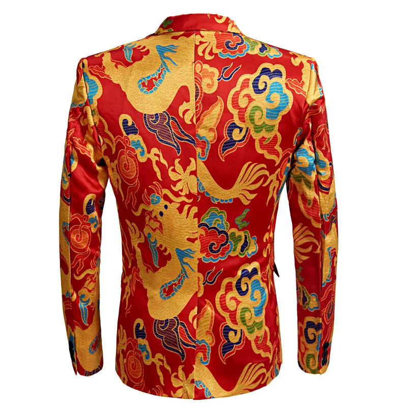 Новый костюм в китайском стиле с принтом красного дракона Мужская сценическая